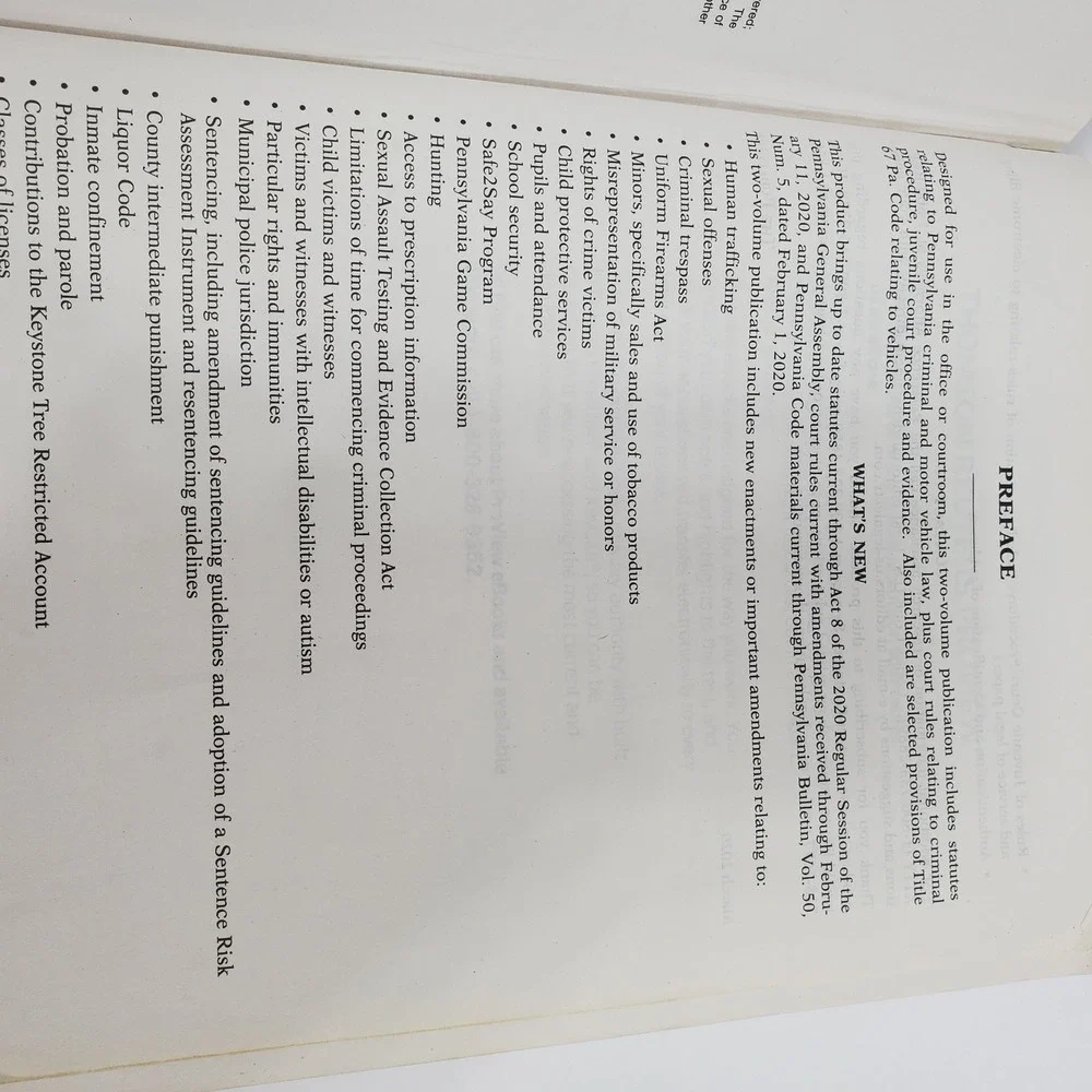West Pennsylvania Criminal Justice 2020 Vol 1 Book Fair Law Statutes